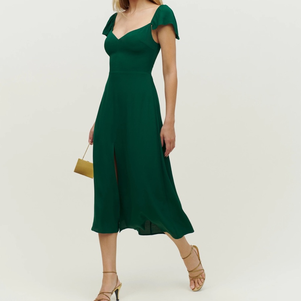 Baxley Reformation Dress from Reformation. Emerald green color.